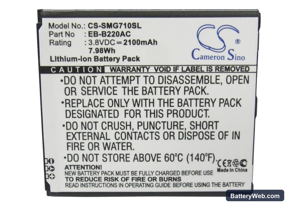 Samsung Galaxy Grand 2 Replacement Battery, 3.8V, 2100mAh, Li-ion 5