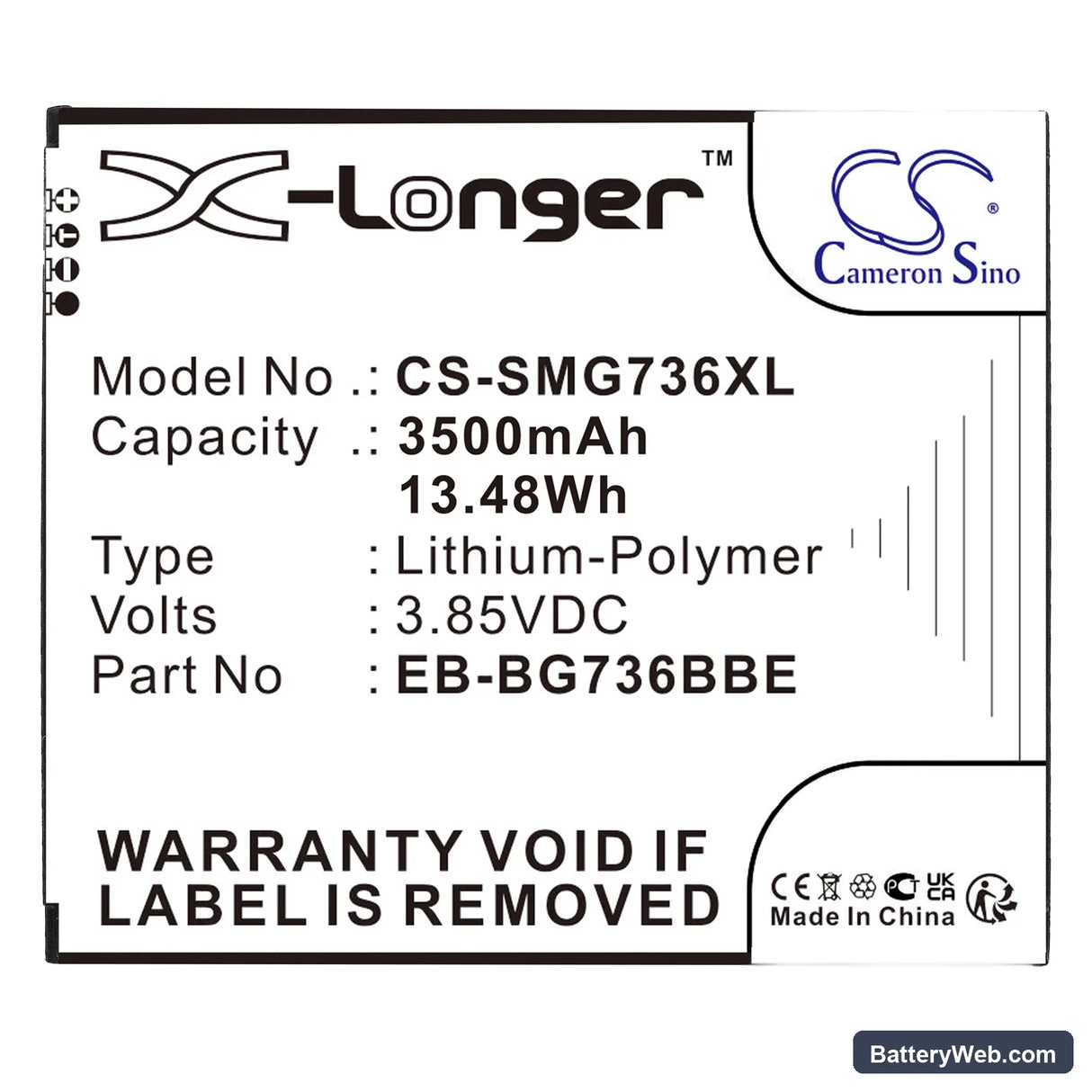 Samsung Galaxy Xcover 6 Pro Replacement Battery, 3.85V, 3500mAh, Li-Polymer 3