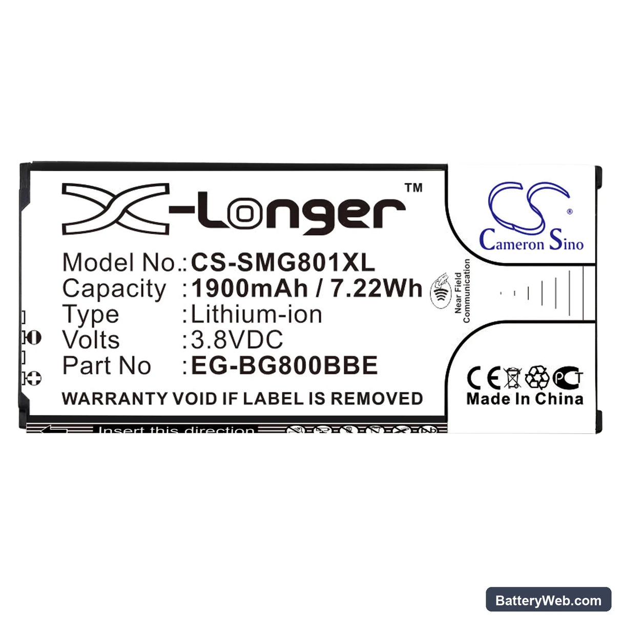 Samsung Galaxy S5 Mini Replacement Battery, 3.8V, 1900mAh, Li-ion 3