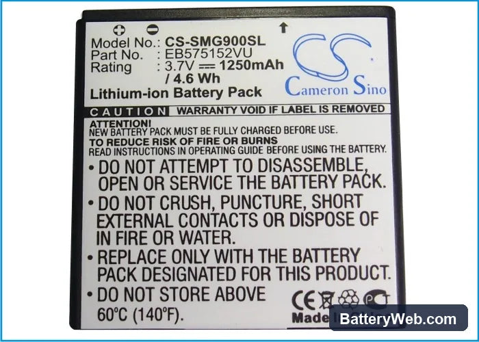 Samsung GT-i9000 Replacement Battery, 3.7V, 1250mAh, Li-ion 5