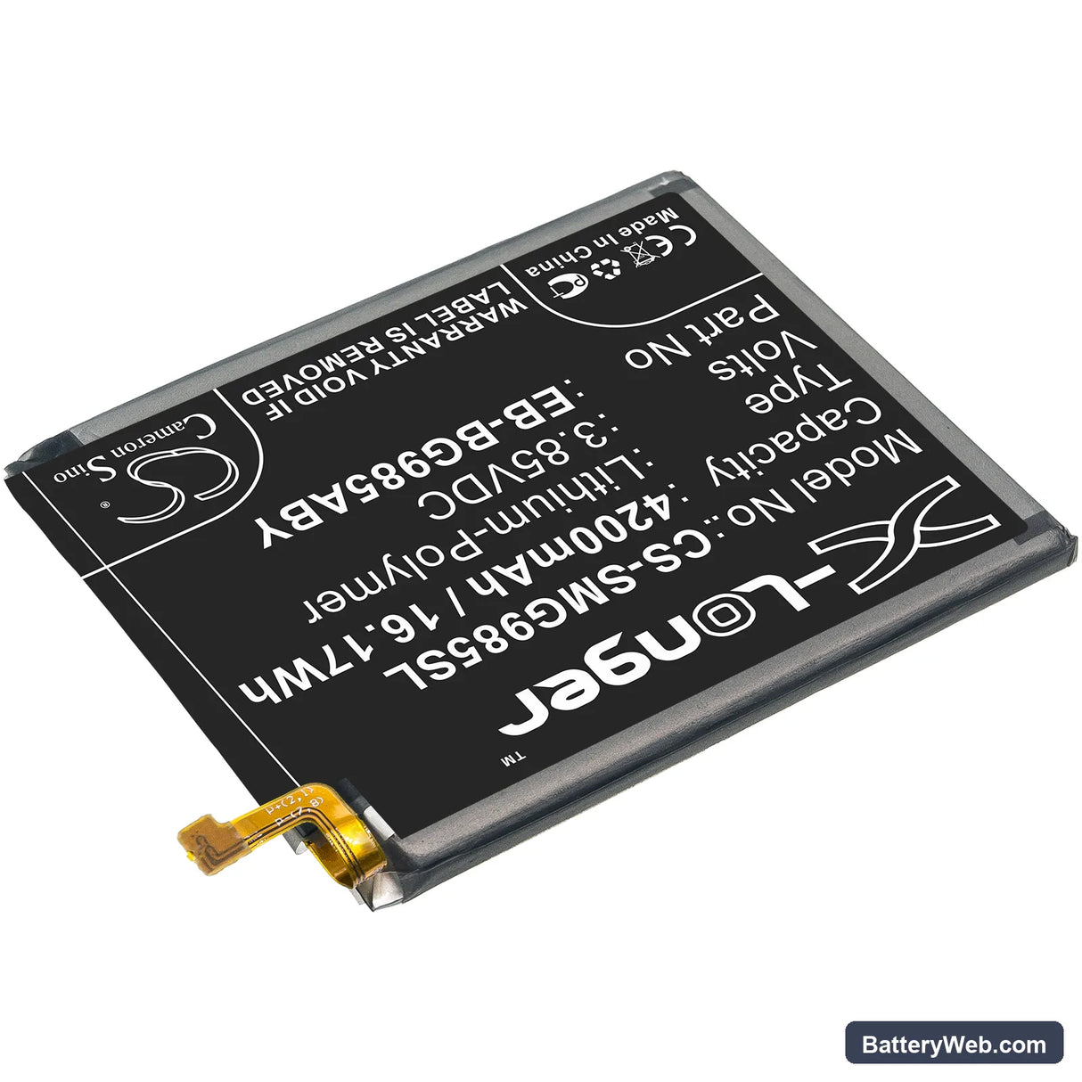 Samsung Galaxy S20 Plus Replacement Battery, 3.85V, 4200mAh, Li-Polymer 2