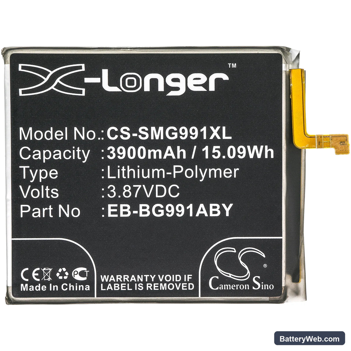 Samsung Galaxy S21 5G Replacement Battery, 3.87V, 3900mAh, Li-Polymer 3