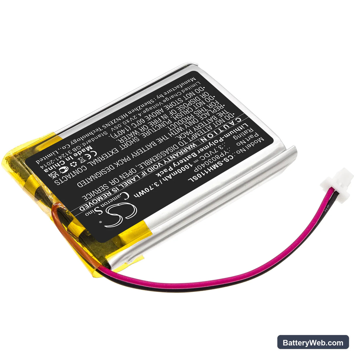 Sena 10C Replacement Battery, 3.7V, 1000mAh, Li-Polymer 2