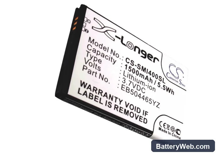Samsung SCH-I400 Replacement Battery, 3.7V, 1500mAh, Li-ion 5
