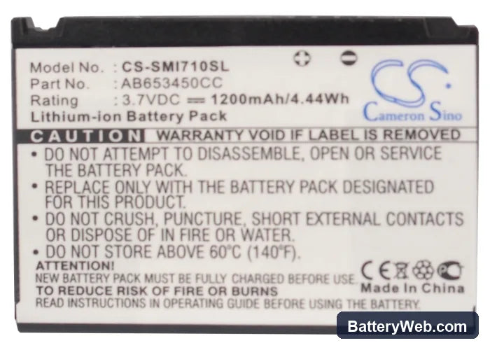 Samsung SGH-i710 Replacement Battery, 3.7V, 1200mAh, Li-ion 5