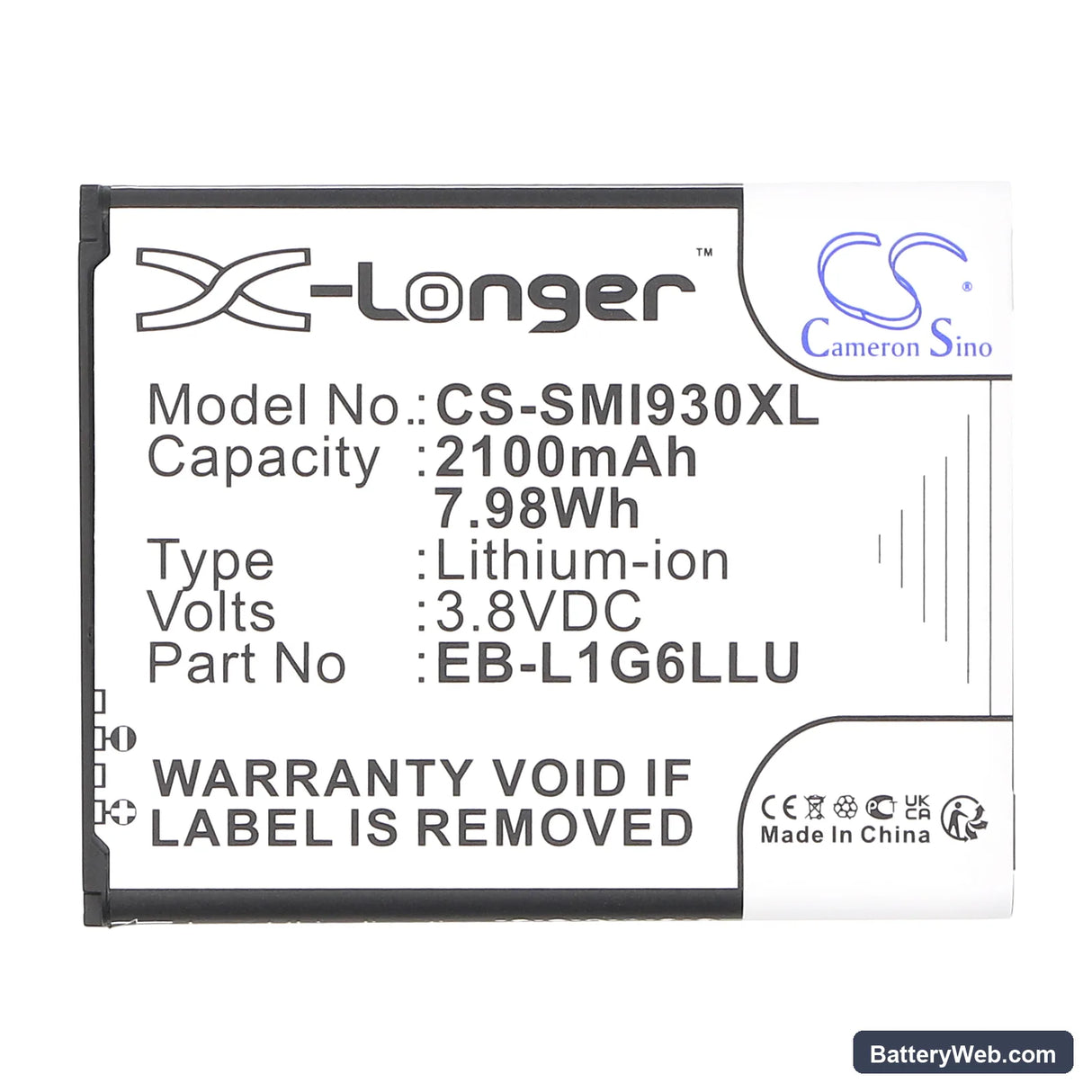 USCellular Galaxy S3 Replacement Battery, 3.8V, 2100mAh, Li-ion 3