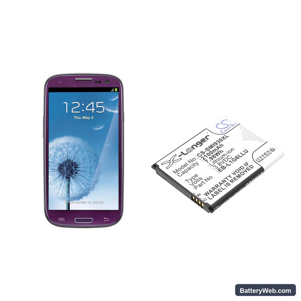 USCellular Galaxy S3 Replacement Battery, 3.8V, 2100mAh, Li-ion 4