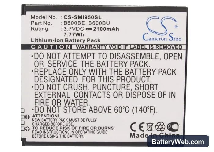 Samsung Galaxy S4 Replacement Battery, 3.7V, 2100mAh, Li-ion 5