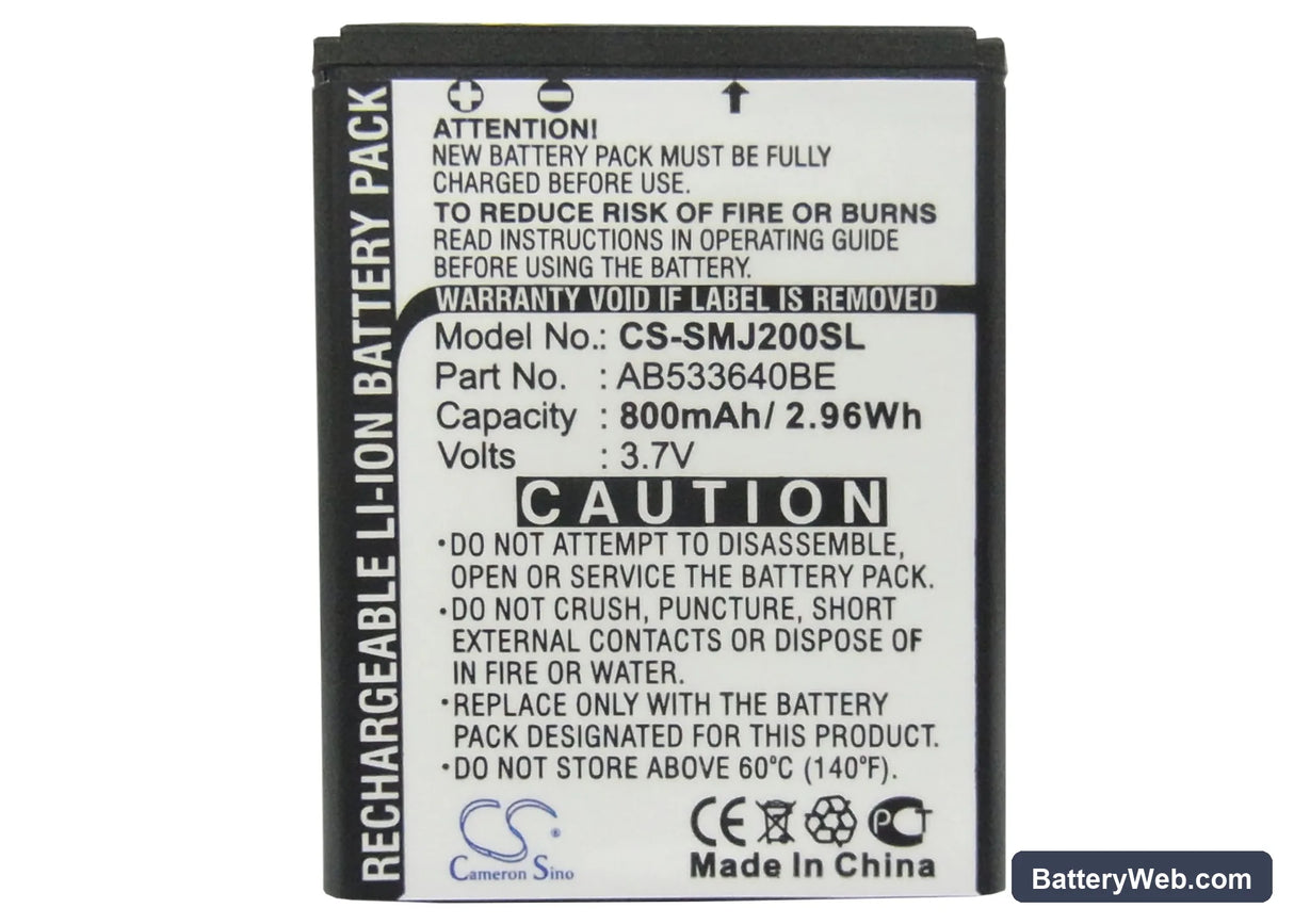 Samsung SGH-J200 Replacement Battery, 3.7V, 800mAh, Li-ion 5