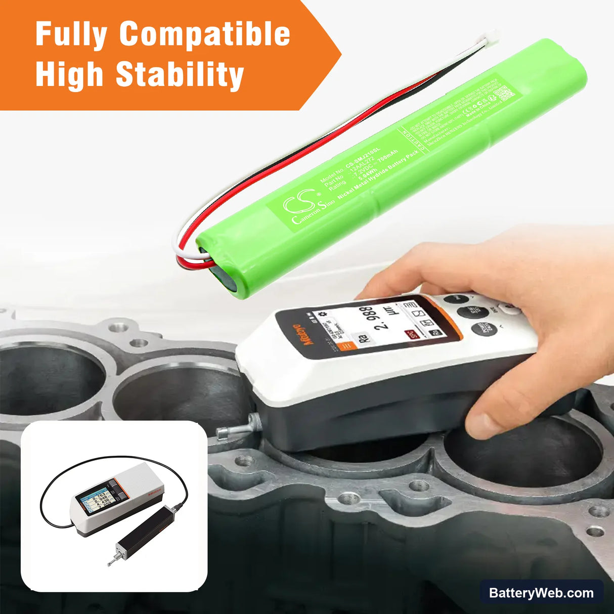 Mitutoyo Surftest SJ-210 Replacement Battery, 7.2V, 700mAh, Ni-MH 6