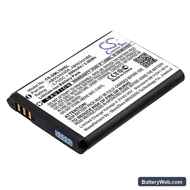 Samsung SGH-L760 Replacement Battery, 3.7V, 800mAh, Li-ion 1