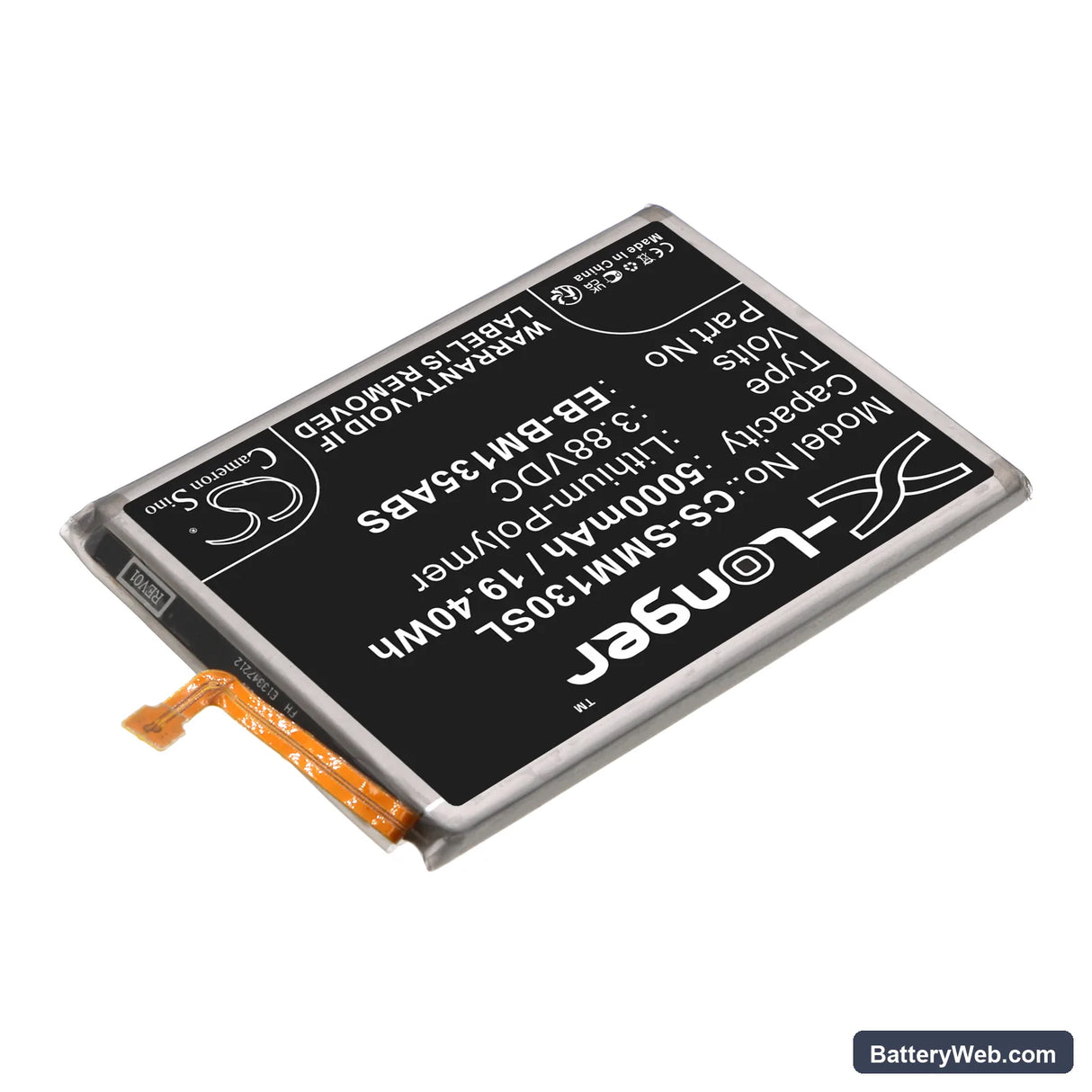 Samsung Galaxy M13 Replacement Battery, 3.88V, 5000mAh, Li-Polymer 2