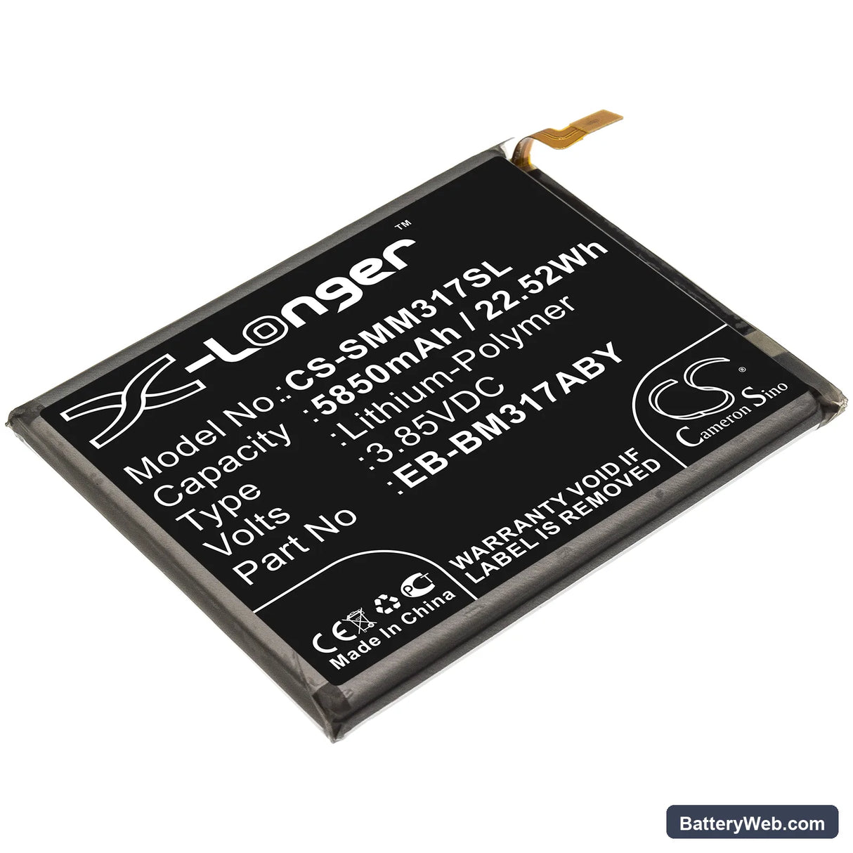 Samsung Galaxy M31 Replacement Battery, 3.85V, 5850mAh, Li-Polymer 1