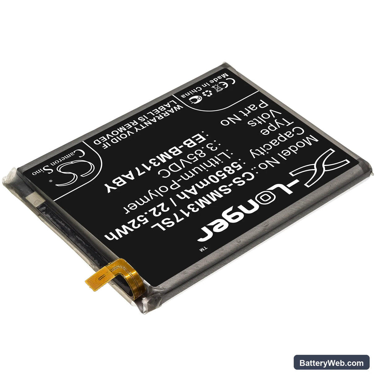 Samsung Galaxy M31 Replacement Battery, 3.85V, 5850mAh, Li-Polymer 2