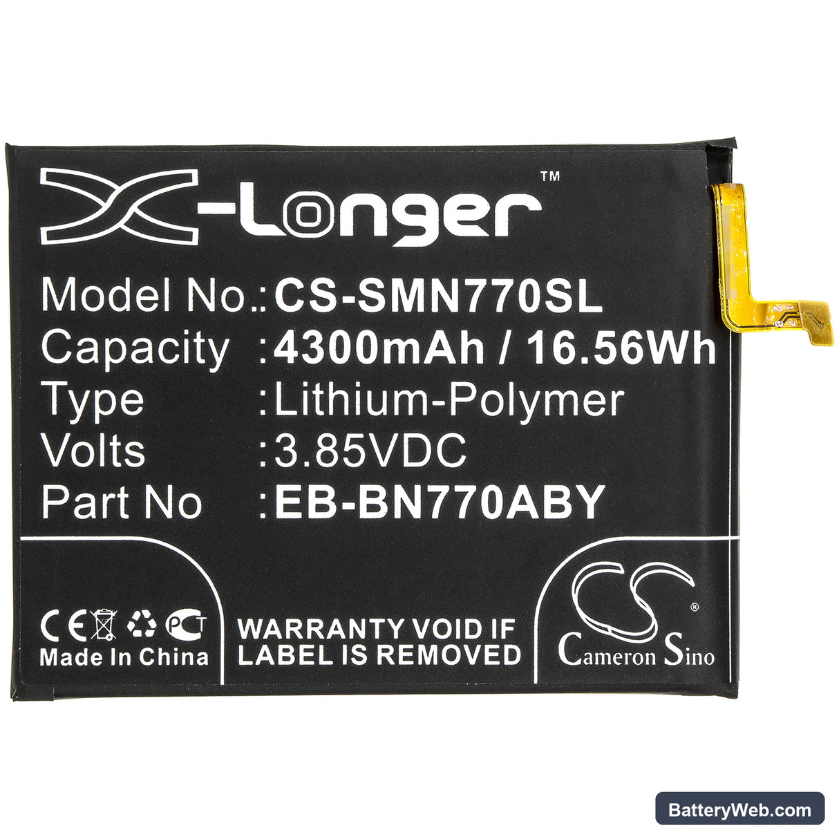 Samsung Galaxy Note 10 Lite Replacement Battery, 3.85V, 4300mAh, Li-Polymer 3