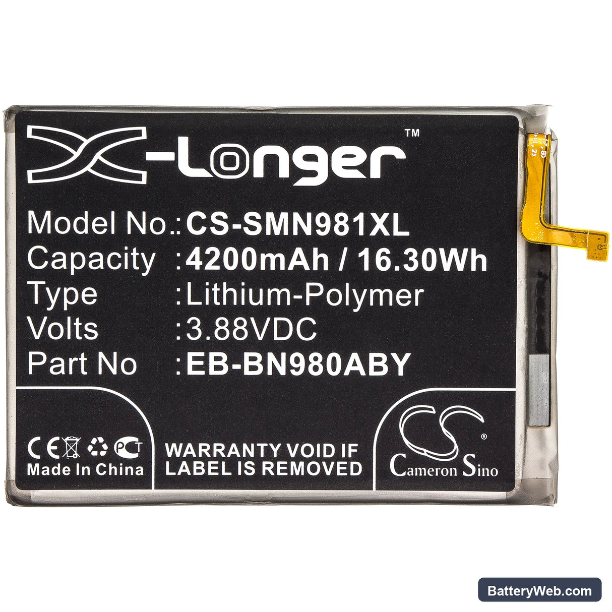 Samsung Galaxy Note 20 Replacement Battery, 3.88V, 4200mAh, Li-Polymer 3