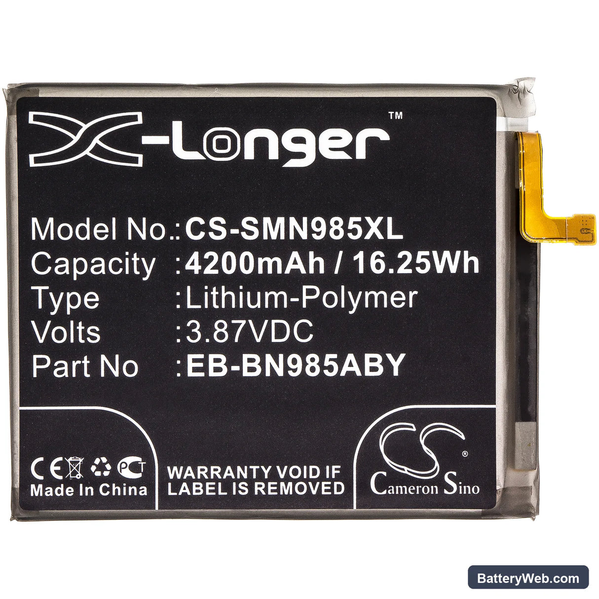 Samsung Galaxy Note 20 Ultra Replacement Battery, 3.87V, 4200mAh, Li-Polymer 3