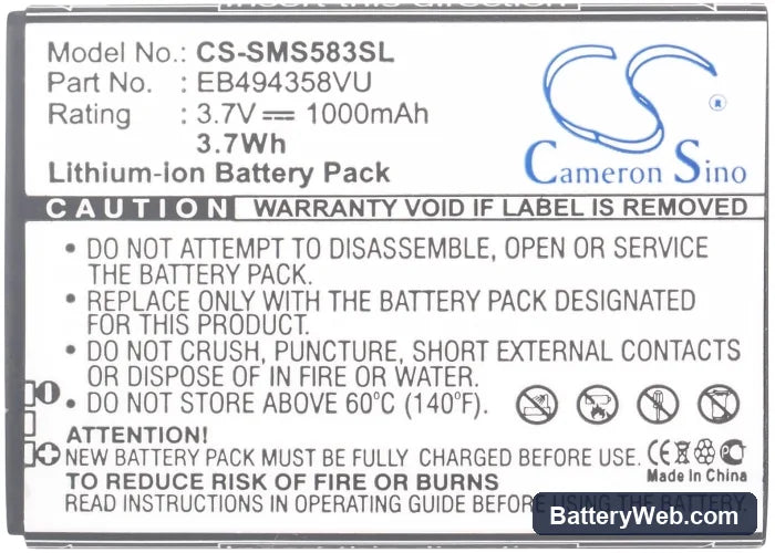 Samsung GT-S5830 Replacement Battery, 3.7V, 1000mAh, Li-ion 5