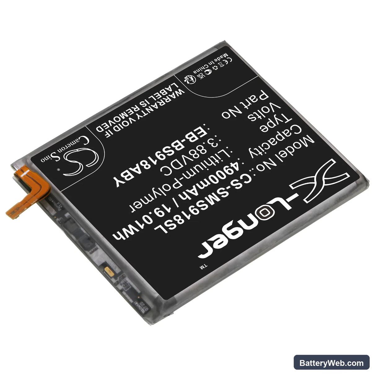 Samsung Galaxy S23 Ultra Replacement Battery, 3.88V, 4900mAh, Li-Polymer 2