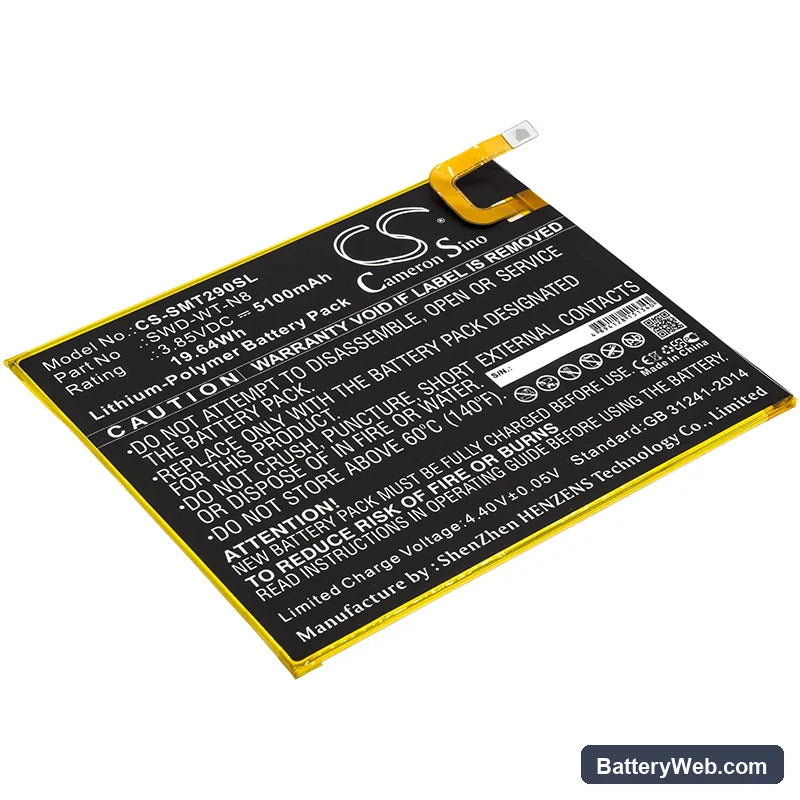 Samsung Galaxy Tab A 8.0 2019 Replacement Battery, 3.85V, 5100mAh, Li-Polymer 1
