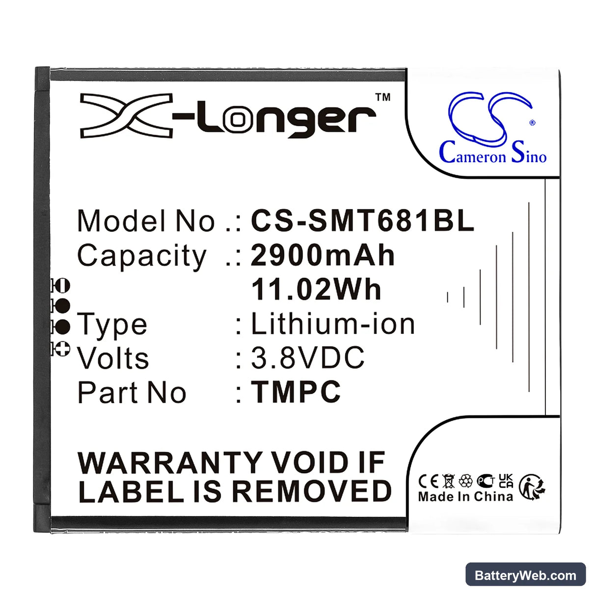 Sunni P2 LITE SE Replacement Battery, 3.8V, 2900mAh, Li-ion 3