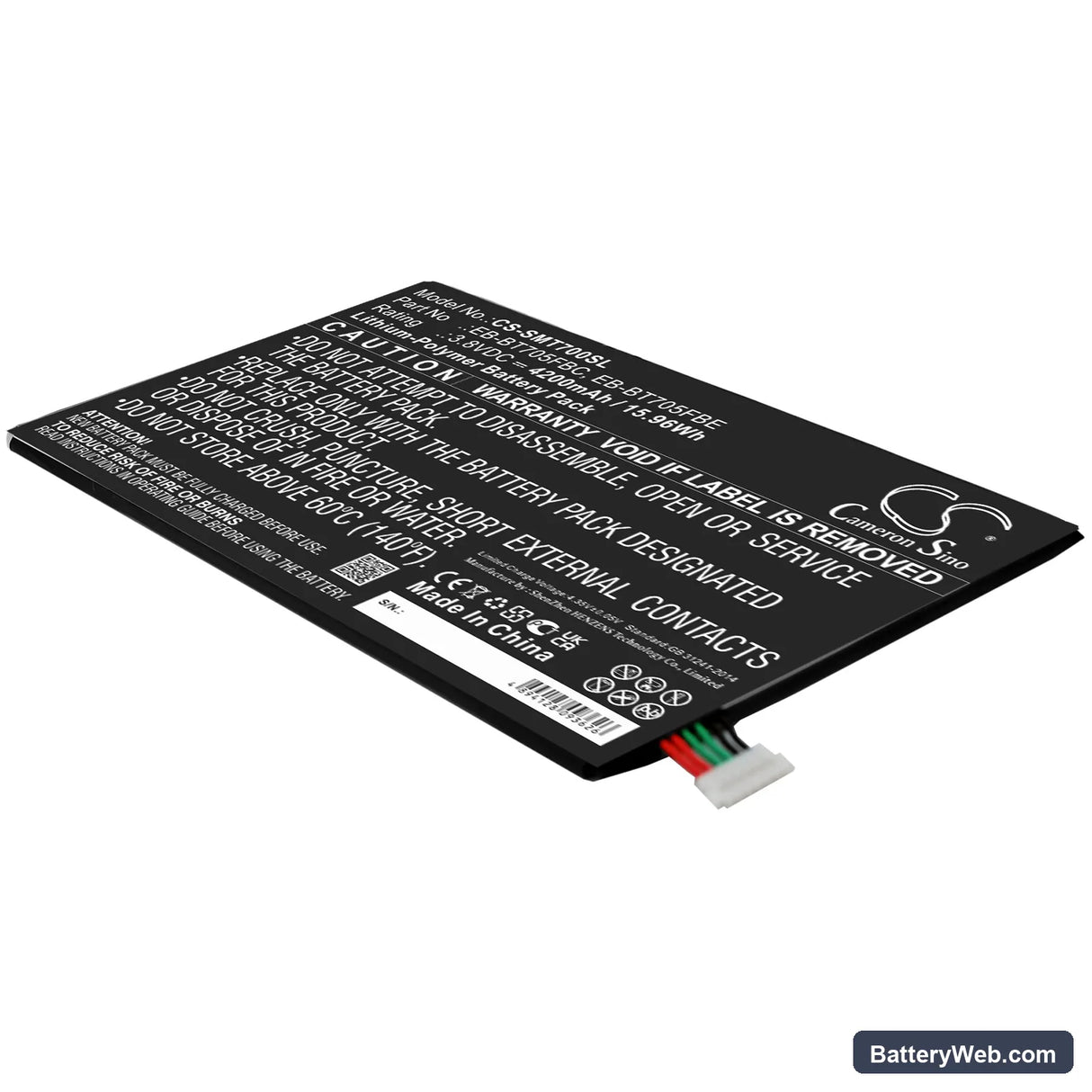 Samsung Galaxy Tab S 8.4 Replacement Battery, 3.8V, 4200mAh, Li-Polymer 1