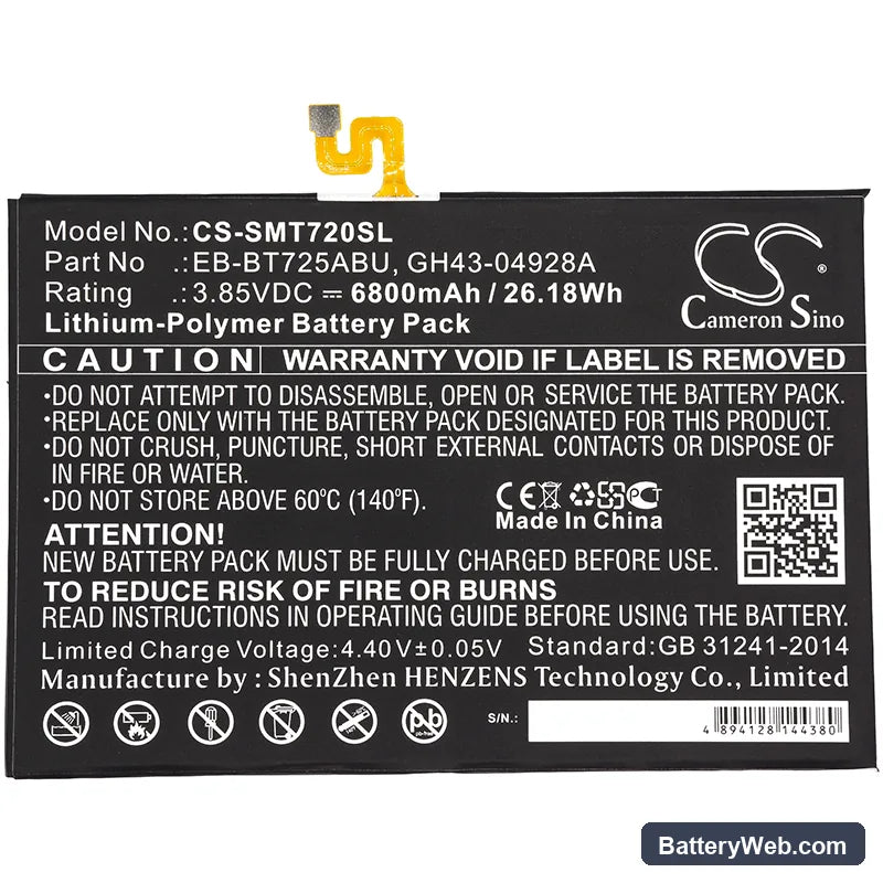 Samsung Galaxy Tab S5e Replacement Battery, 3.85V, 6800mAh, Li-Polymer 3