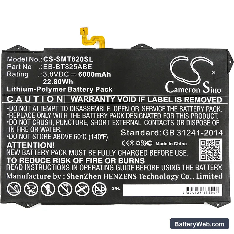 Samsung Galaxy Tab S3 9.7 Replacement Battery, 3.8V, 6000mAh, Li-Polymer 3