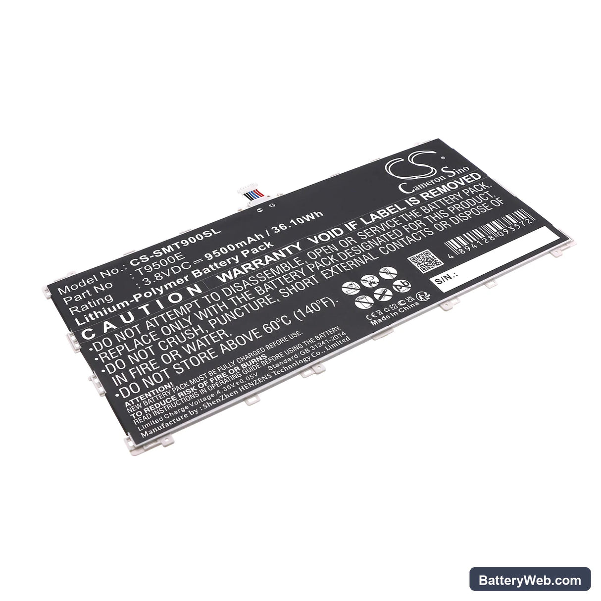 Samsung SM-T900 Replacement Battery, 3.8V, 9500mAh, Li-Polymer 1