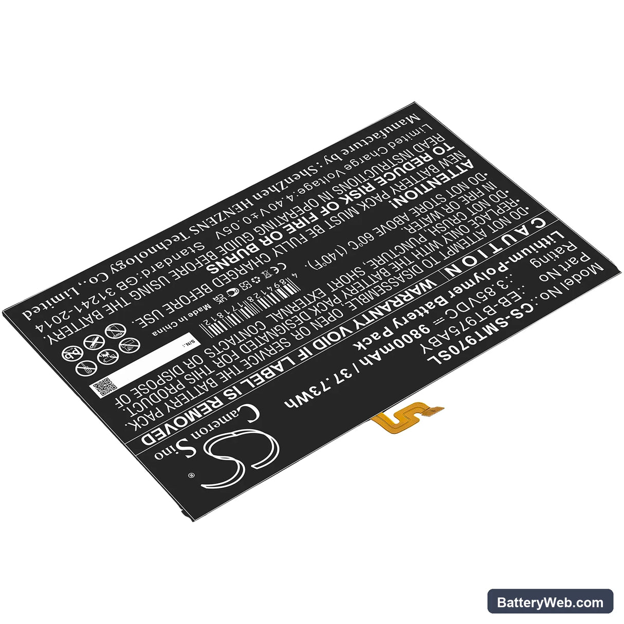 Samsung Galaxy Tab S7 Plus 12.4 Replacement Battery, 3.85V, 9800mAh, Li-Polymer 2
