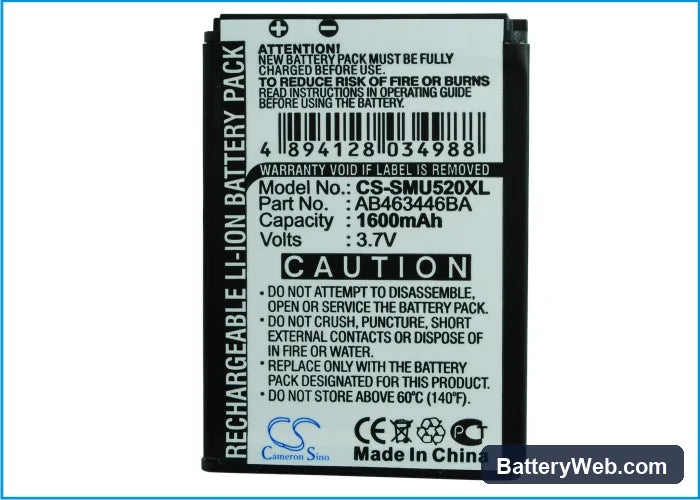 Samsung SCH-U520 Replacement Battery, 3.7V, 1600mAh, Li-ion 6