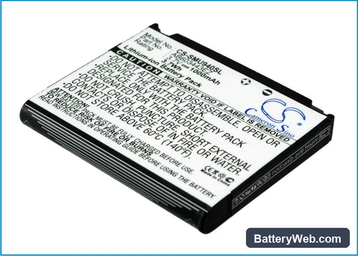 Samsung SCH-U940 Replacement Battery, 3.7V, 1000mAh, Li-ion 3