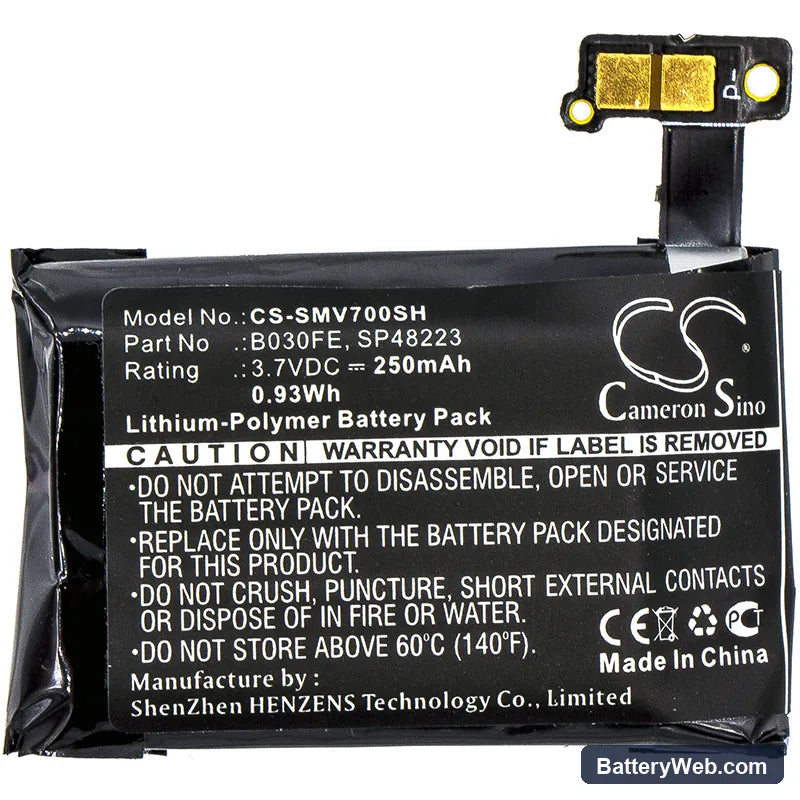 Samsung Gear 1 Replacement Battery, 3.7V, 250mAh, Li-Polymer 3