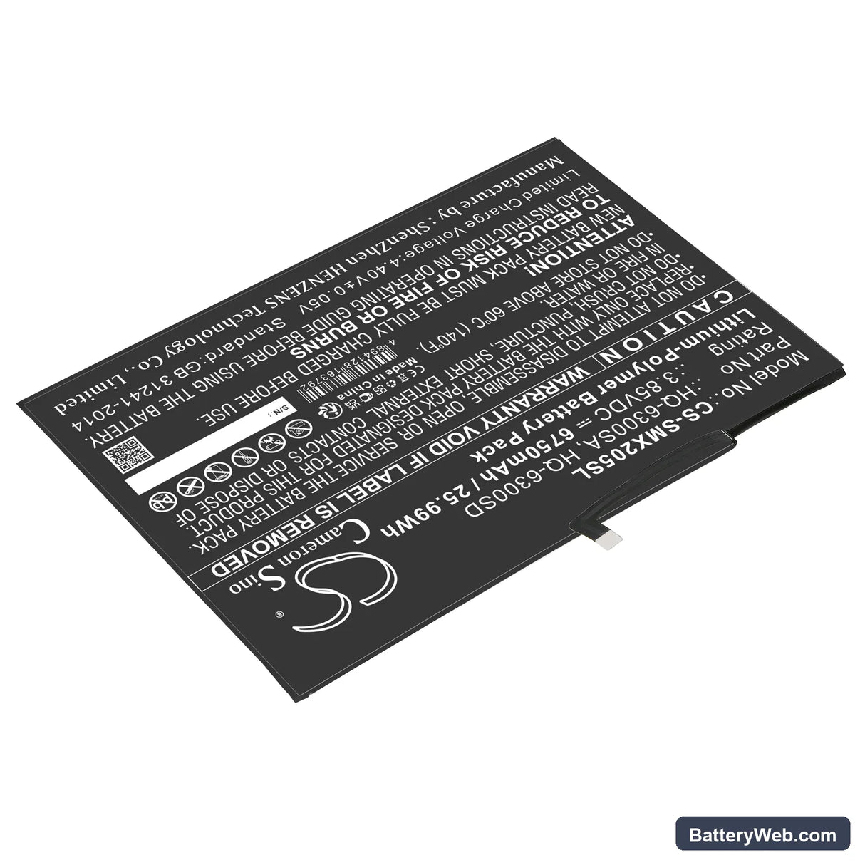 Samsung Tab A8 10.5 Replacement Battery, 3.85V, 6750mAh, Li-Polymer 2