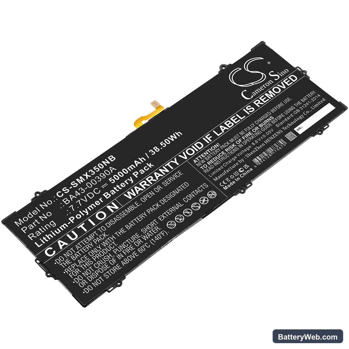 Samsung Chromebook 15.6" Replacement Battery, 7.7V, 5000mAh, Li-Polymer 1