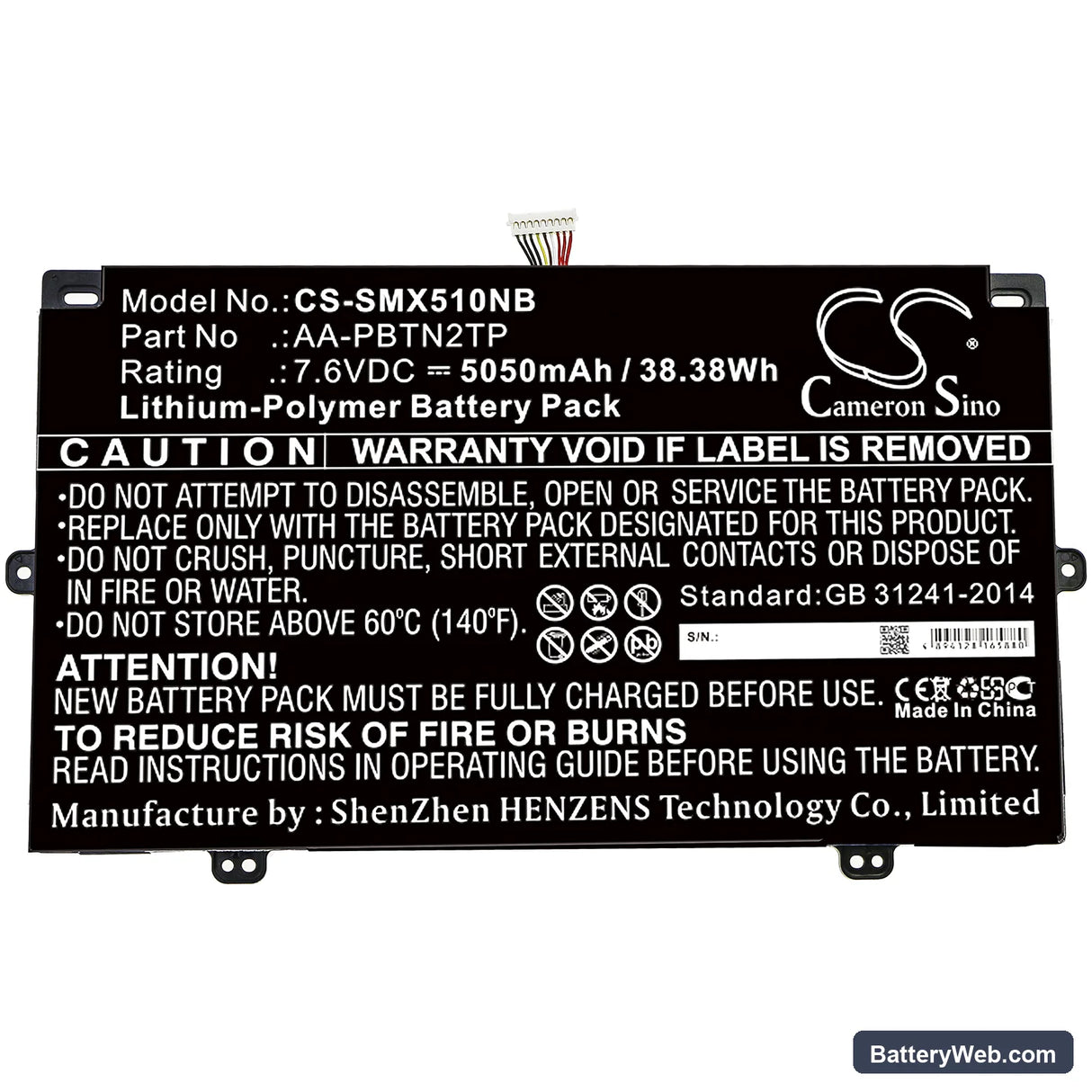 Samsung XE510C25-K01US Replacement Battery, 7.6V, 5050mAh, Li-Polymer 3