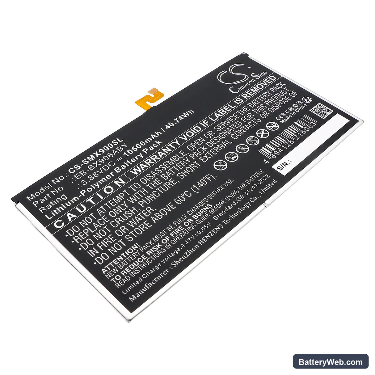 Samsung Galaxy Tab S8 Ultra Replacement Battery, 3.88V, 10500mAh, Li-Polymer 1