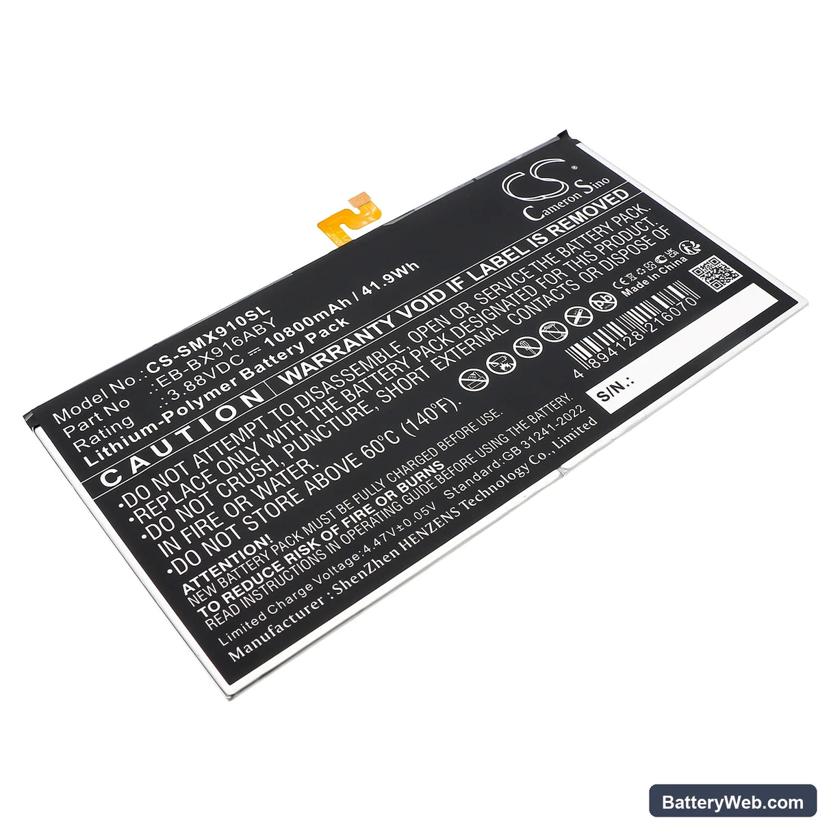 Samsung Galaxy Tab S9 Ultra Replacement Battery, 3.88V, 10800mAh, Li-Polymer 1
