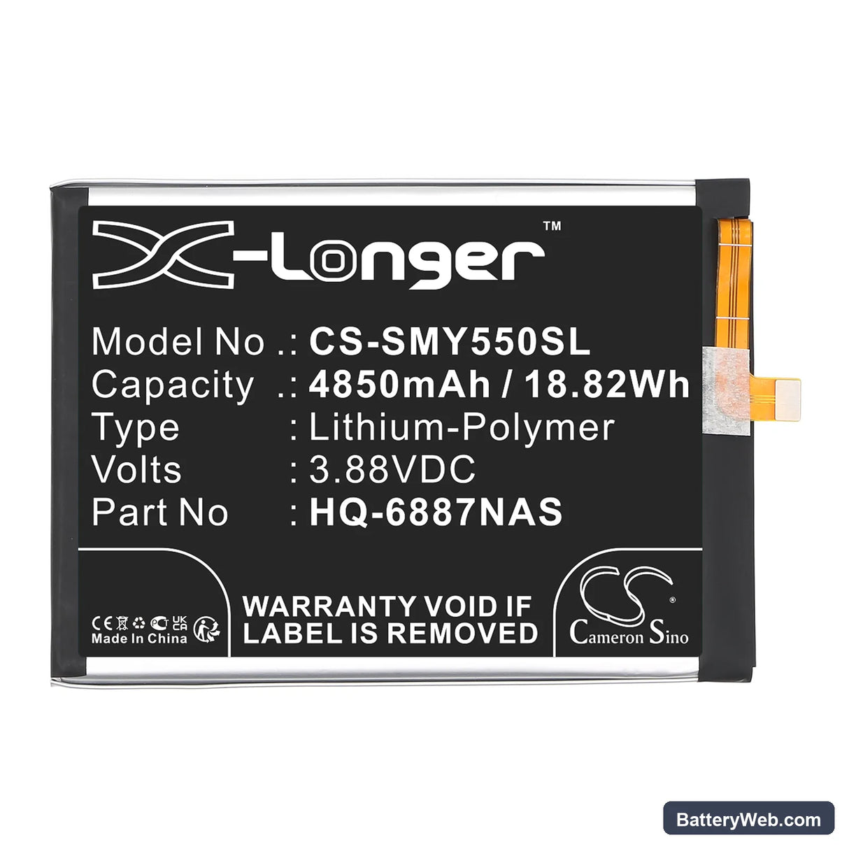 Samsung Galaxy F55 5G Replacement Battery, 3.88V, 4850mAh, Li-Polymer 3