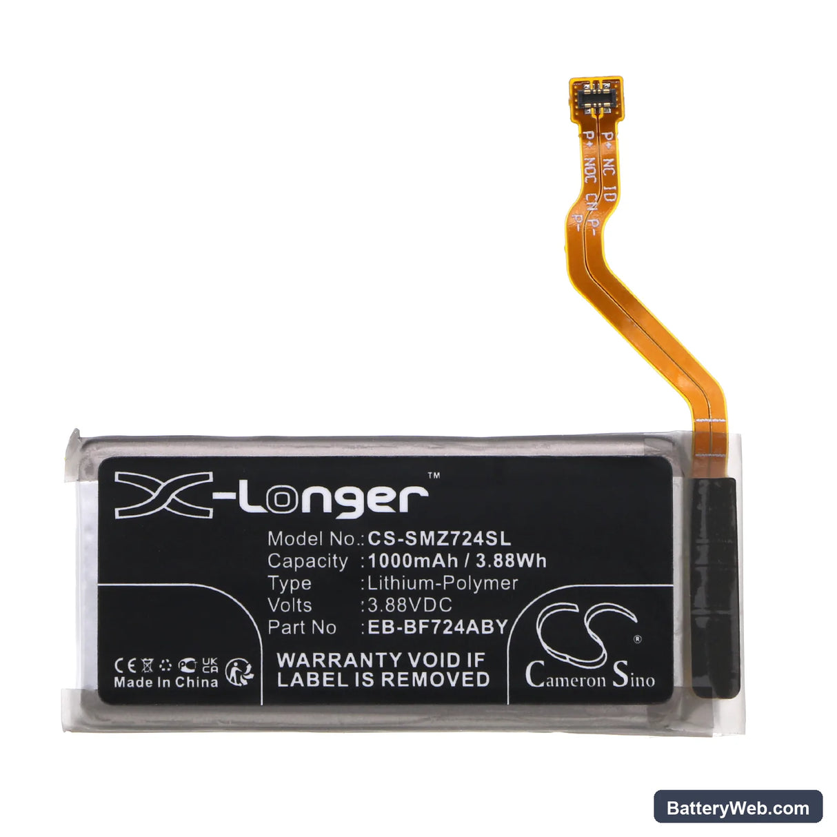Samsung Galaxy Z Flip 4 Replacement Battery, 3.88V, 1000mAh, Li-Polymer 3