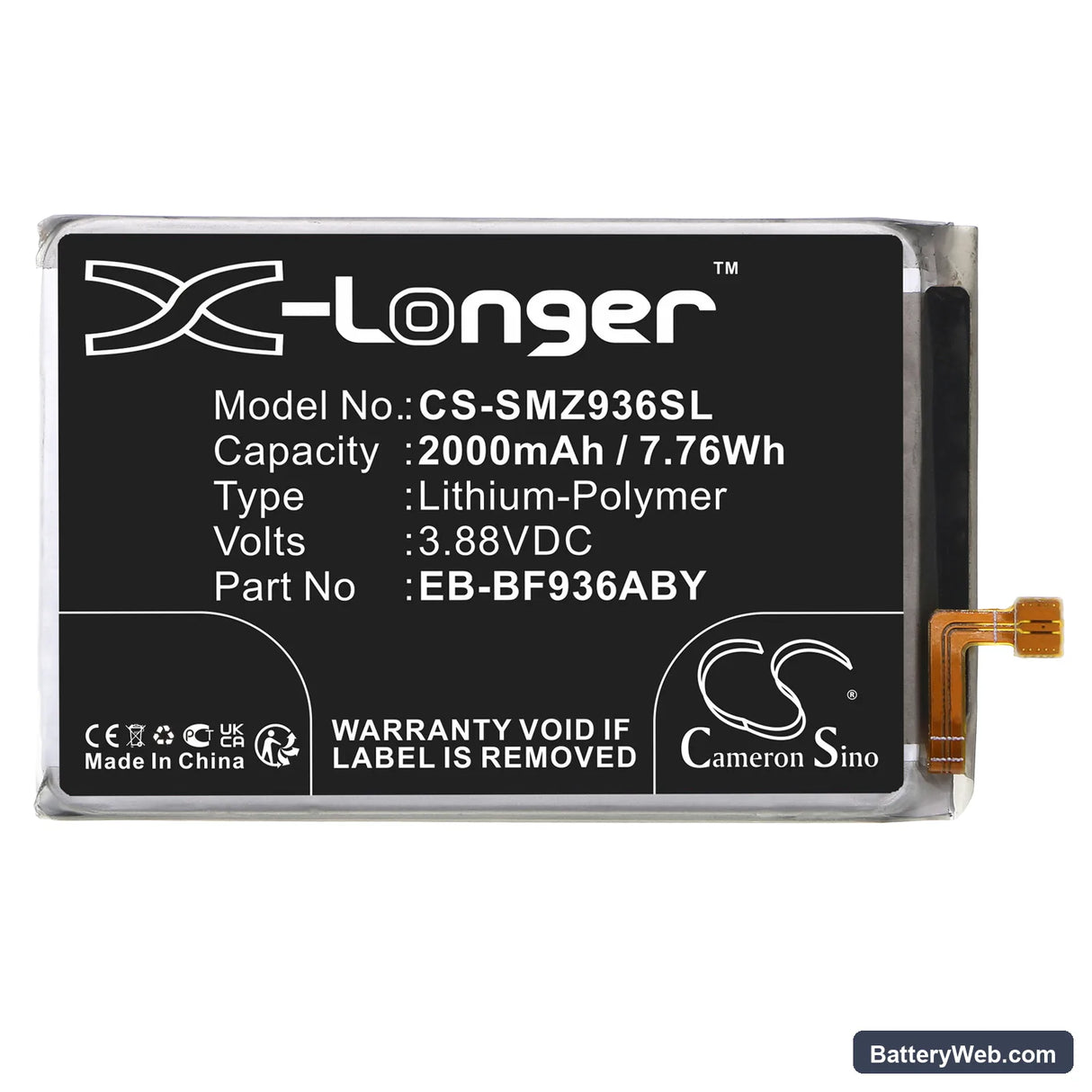 Samsung Galaxy Z Fold4 Replacement Battery, 3.88V, 2000mAh, Li-Polymer 3