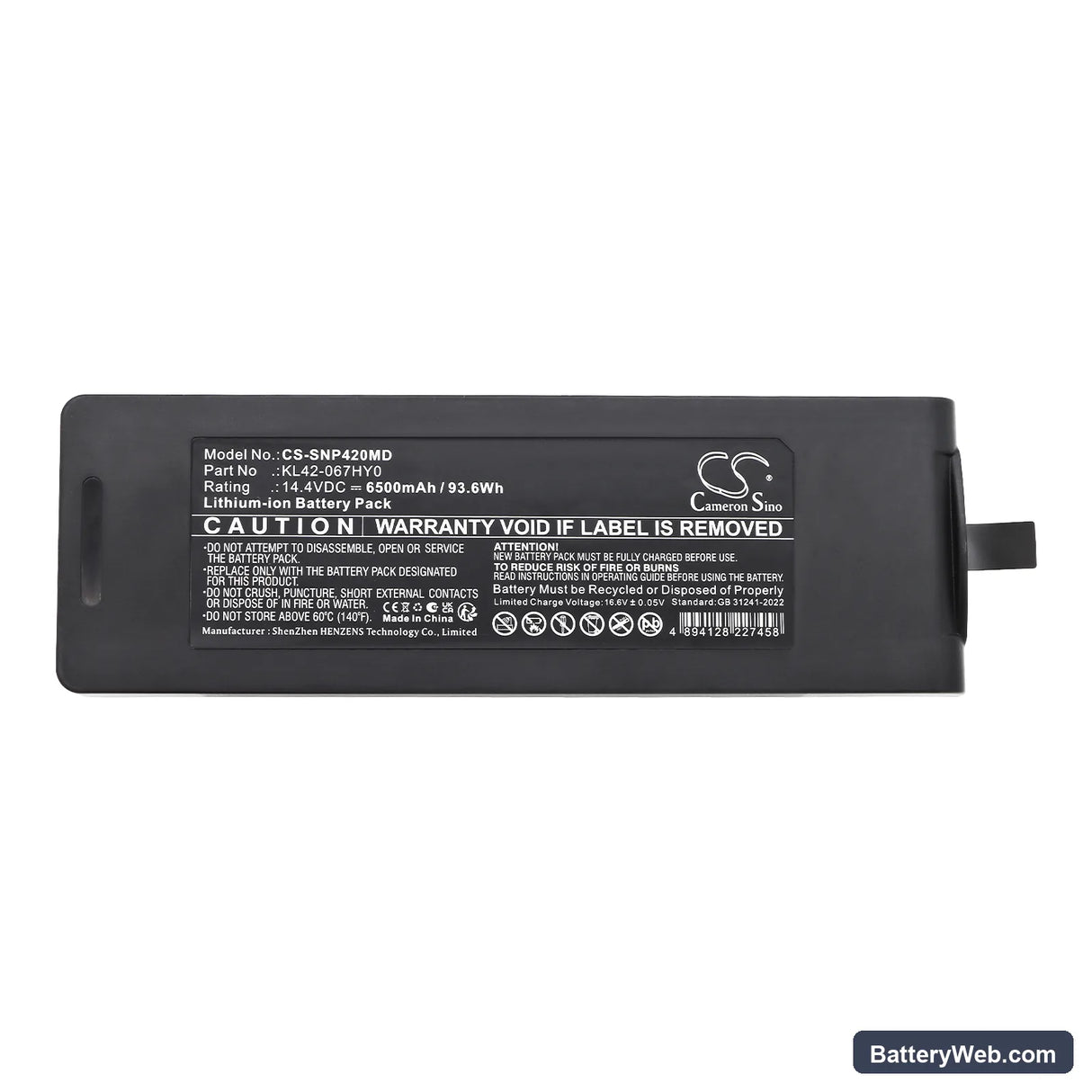 SonoScape Replacement Battery, 14.4V, 6500mAh, Li-ion 5