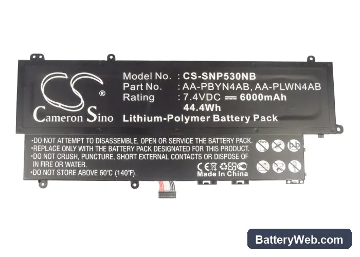 Samsung NP-530 Replacement Battery, 7.4V, 6000mAh, Li-Polymer 5