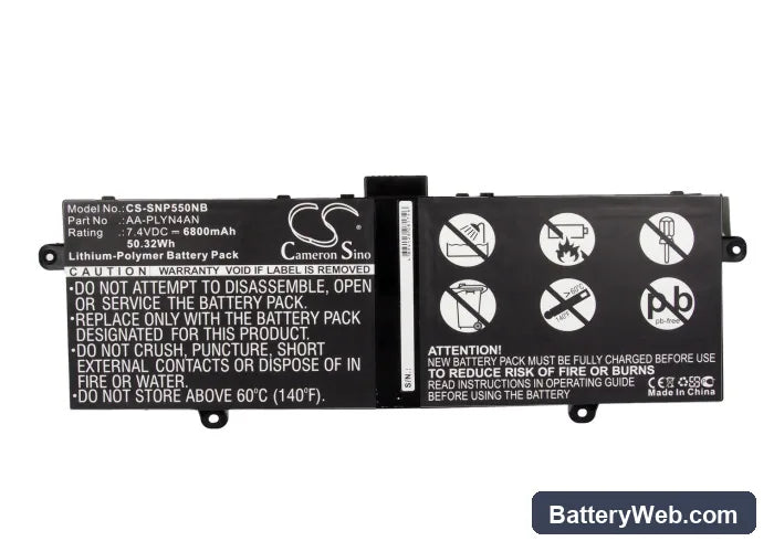Samsung XE550C22 Replacement Battery, 7.4V, 6800mAh, Li-Polymer 5