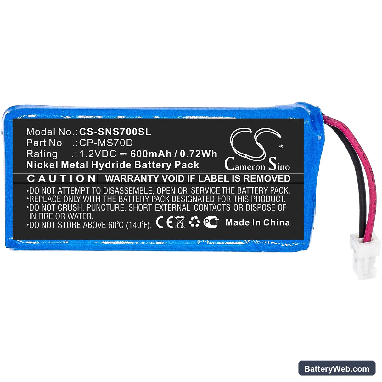 Sony Walkman NW-MS70D Replacement Battery, 1.2V, 600mAh, Ni-MH 3