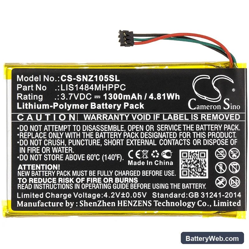 Sony NWZ-Z1050 Replacement Battery, 3.7V, 1300mAh, Li-Polymer 3