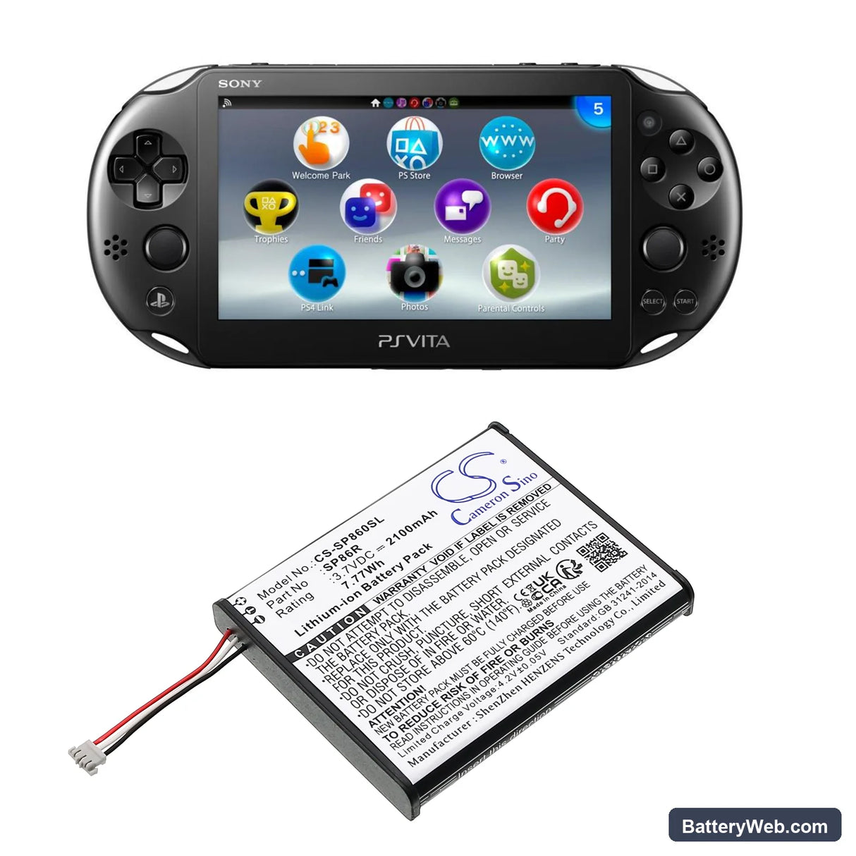 Sony PS Vita 2007 Replacement Battery, 3.7V, 2100mAh, Li-ion 6