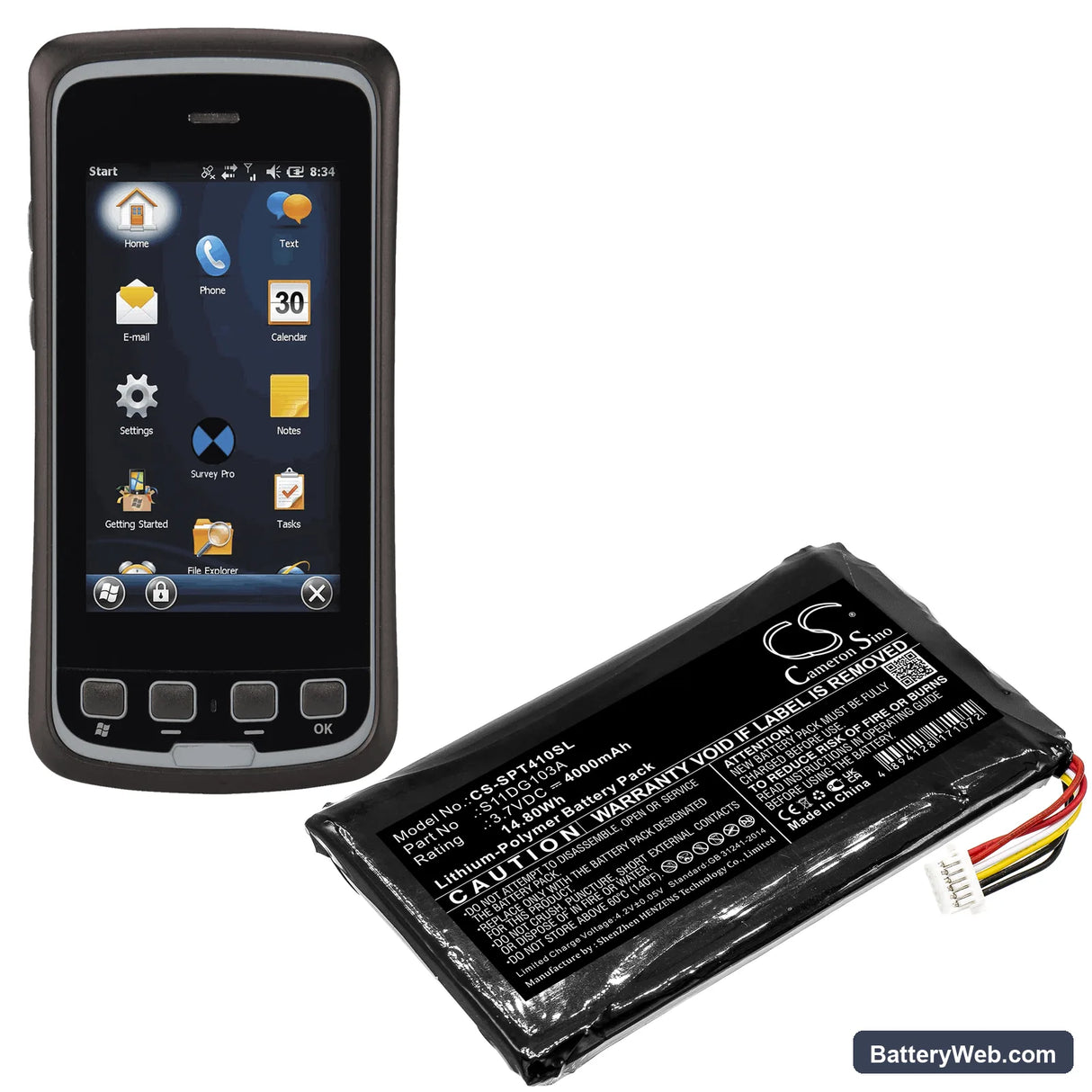 Geospatial T41-R01-001 Replacement Battery, 3.7V, 4000mAh, Li-Polymer 6