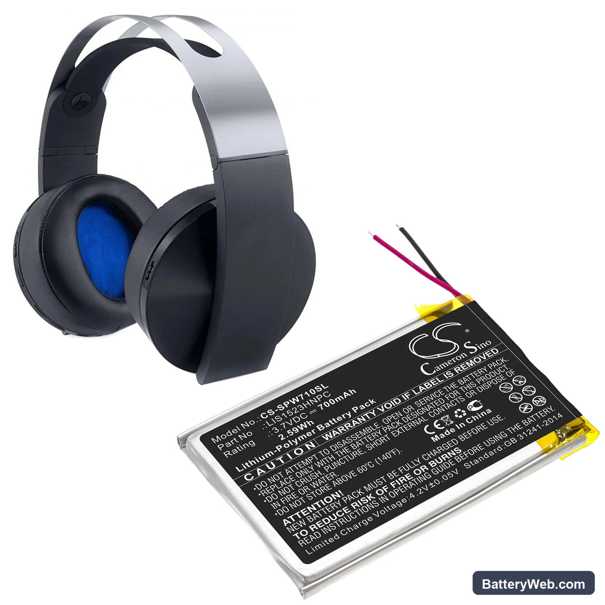 Sony Platinum Wireless 7.1 Replacement Battery, 3.7V, 700mAh, Li-Polymer 5