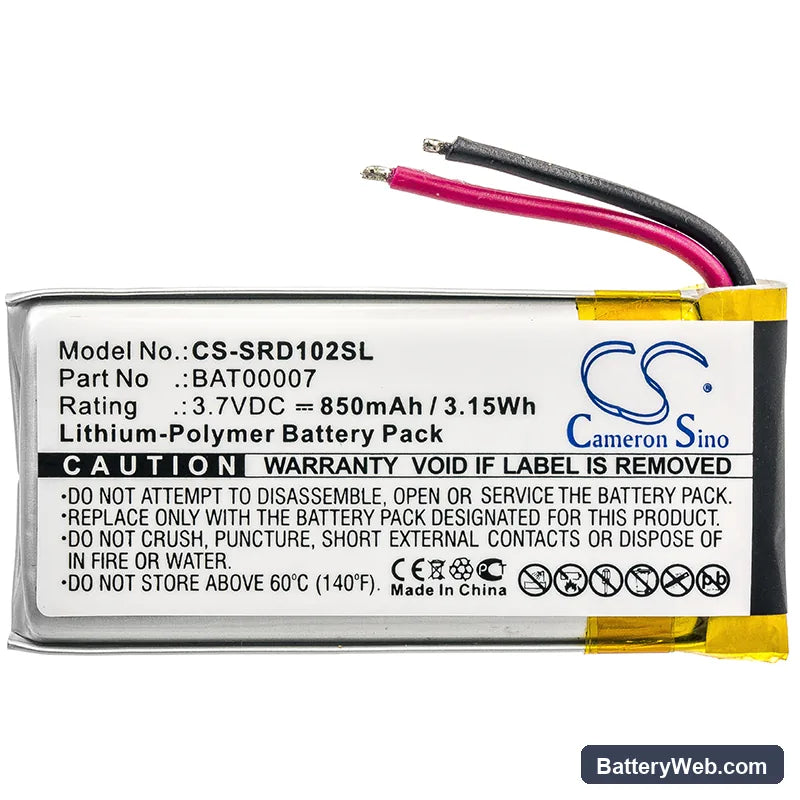 Cardo Scala Rider Packtalk Replacement Battery, 3.7V, 850mAh, Li-Polymer 3